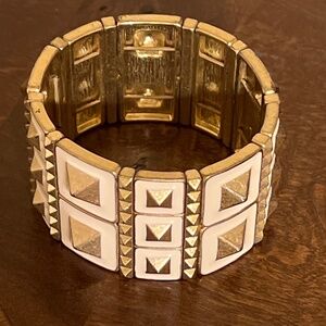 Lia Sophia Riveting Stretch Cuff Bracelet White Gold Pyramid Rivets Rare